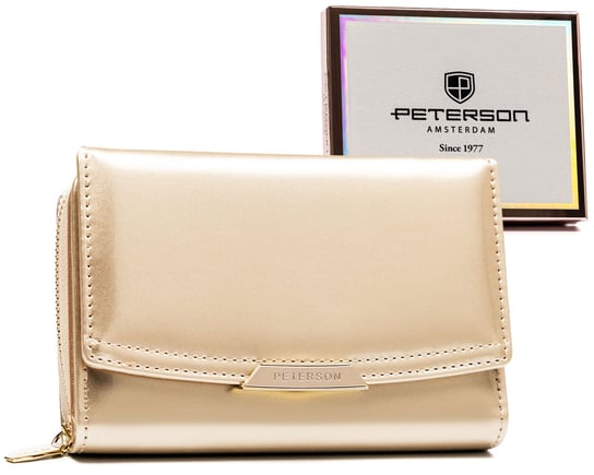 Lakierowany portfel damski na karty z ochroną RFID Peterson, złoty Peterson