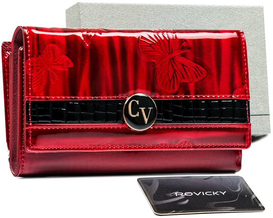 Lakierowany portfel damski ze skóry ekologicznej portfel na karty Cavaldi, czerwony 4U CAVALDI