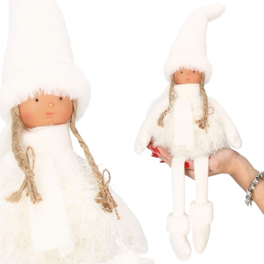 Laleczka świąteczna 34 cm, biała, figurka dziewczynka siedząca Springos