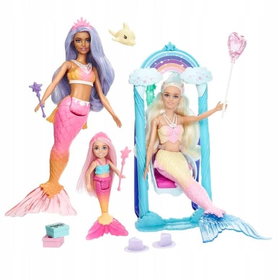 Lalka Barbie Chelsea Syrenka Zestaw 3 Lalek + Akc Barbie