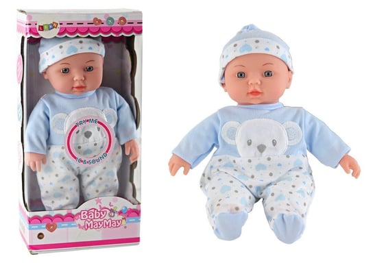 Lalka Bobas Niebieska Piżamka z Misiem Czapeczka Dźwięki Lean Toys