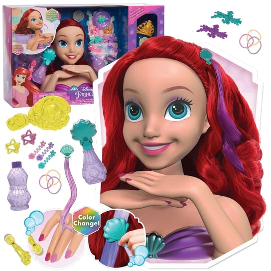 Lalka Duża Głowa Do Czesania I Stylizacji Włosów Deluxe Księżniczka Disney Ariel Arielka Mała Syrenka +Akcesoria Just Play