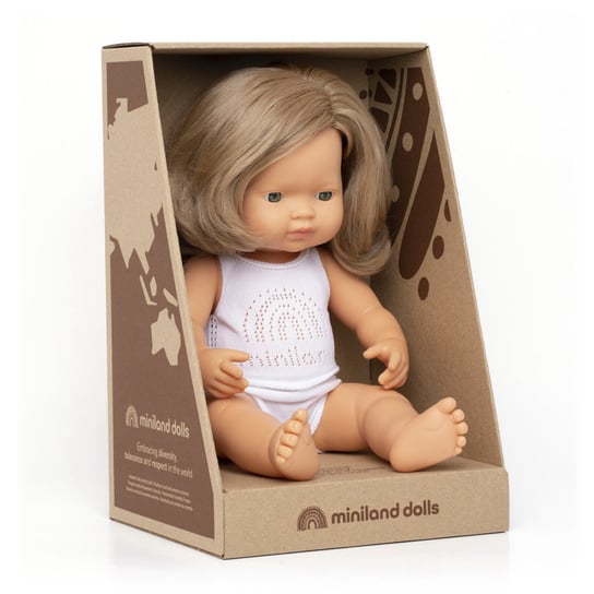 Lalka Dziewczynka Europejka Ciemny Blond 38 Cm Miniland Doll Miniland