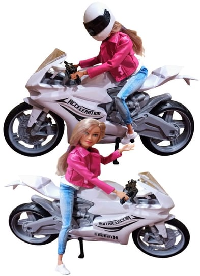Lalka Na Motorze Ścigaczu Motocyklu Sportowym Motor Biały Prezent Dla Dziewczynki PakaNiemowlaka