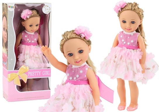 Lalka Różowa Sukienka Długie Włosy Spinka Szczotka 38Cm Lean Toys