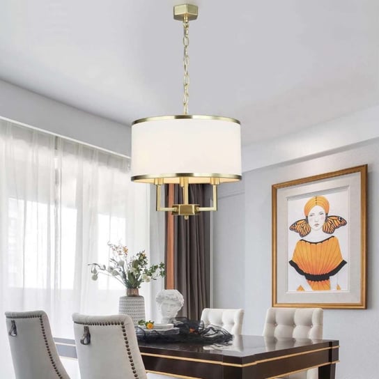 LAMPA abażurowa Casa Old Gold M Orlicki Design wisząca OPRAWA okrągły ZWIS klasyczny na łańcuchu kremowy złoty Orlicki Design