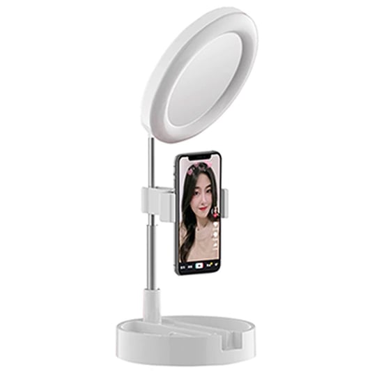 Lampa biurkowa składana uchwyt tripod selfie stick LED G3 (Biała) Strado