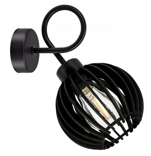 Lampa kinkiet E27 ścienny stały kręcony loft czarny kula drewno czarne LED-ONE