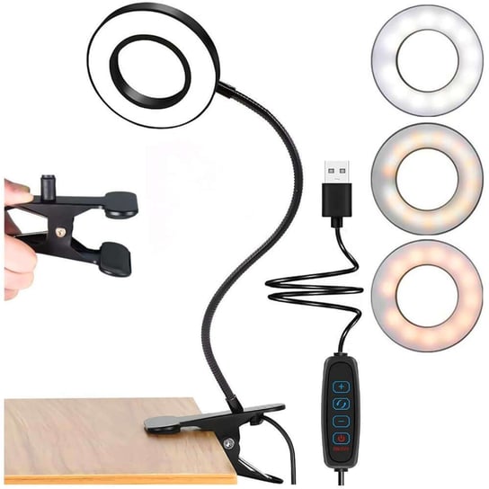 Lampa lampka LED elastyczna pierścieniowa Alogy klips ring na biurko giętka uniwersalna pilot USB Czarna Alogy