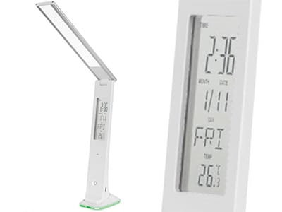 Lampa LED na biurko akumulatorowa z LCD zegar termometr KOM1010 Rebel