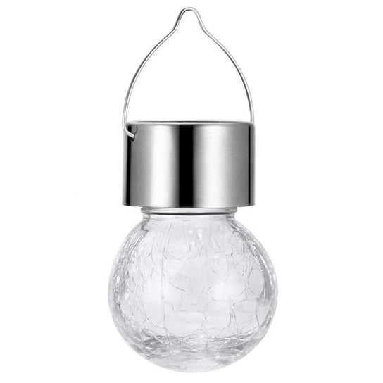 Lampa ogrodowa LED solarna wisząca KULKA LED szklana srebrna efekt pękniętego szkła NNLED