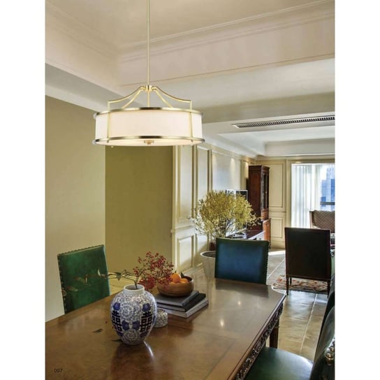 LAMPA okrągła Stanza Old Gold M Orlicki Design abażurowa OPRAWA wisząca w stylu klasycznym kremowa złota Orlicki Design