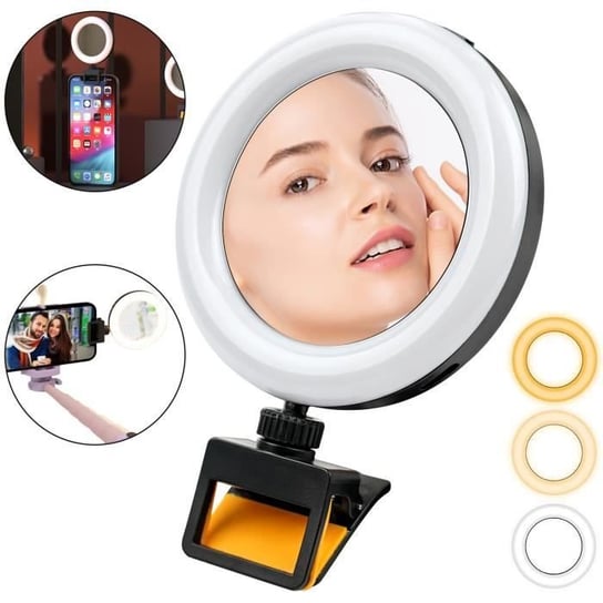 Lampa pierścieniowa do selfie, lampy pierścieniowe do selfie z lustrem do aparatu, ładowalna, światło wypełniające LED, 3 regulowane jasności Inna producent