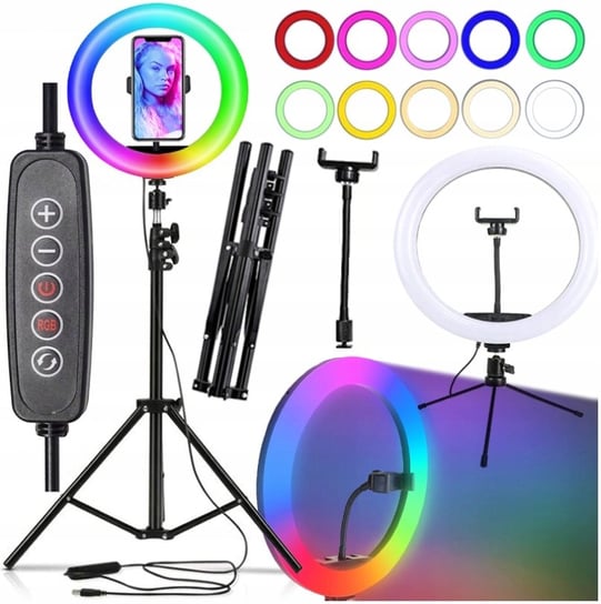 LAMPA PIERŚCIENIOWA DUŻA RGB LED 80W 26cm ZE STATYWEM 220cm SELFIE MAKIJAŻ Home&Passion