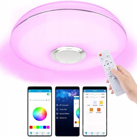 Lampa plafon LED RGB Kolorowa GŁOŚNIK Bluetooth 40w + Pilot Aplikacja SMART HURTNET