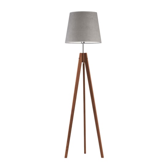 Lampa podłogowa na 3 drewnianych nogach w stylu skandynawskim ARUBA VELUR - kolor abażura: szary LYSNE