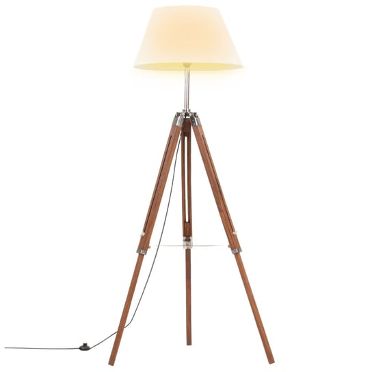 Lampa podłogowa na trójnogu, brązowo-biała, tek, 141 cm vidaXL