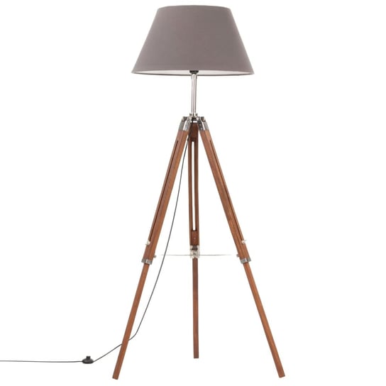 Lampa podłogowa na trójnogu, brązowo-szara, tek, 141 cm vidaXL