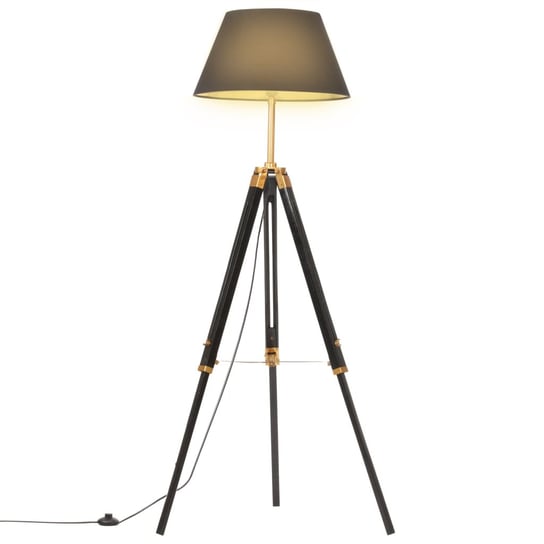 Lampa podłogowa na trójnogu, czarno-złota, drewno, 141 cm vidaXL