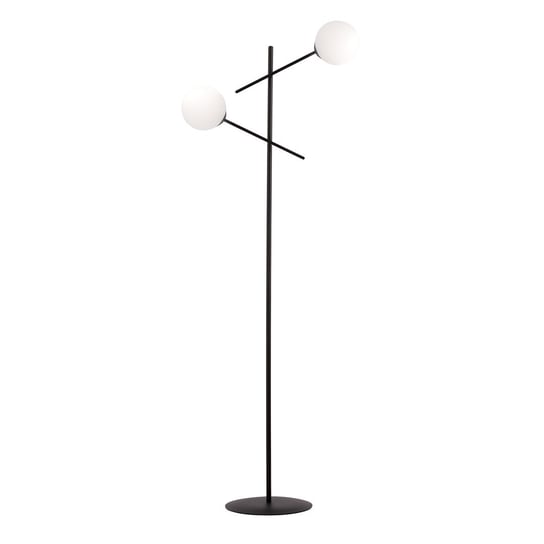 Lampa podłogowa NICEA czarna 2x SZKLANY klosz biały E14 lampa stojąca EMIBIG