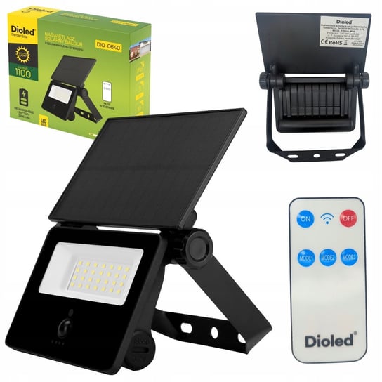 Lampa solarna LED 1100lm 6500K czujnik ruchu/zmierzchu ALUMINIOWY +pilot DIOLED