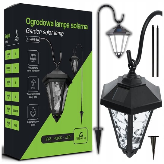LAMPA SOLARNA LED 83CM LAMPION LATARNIA WISZĄCA WBIJANA CZUJNIK ZMIERZCHU ARSA GO