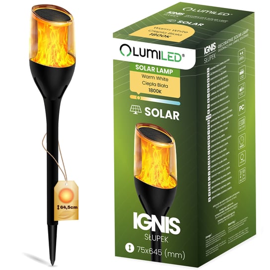 Lampa Solarna Ogrodowa LED Ogrodowa Zewnętrzna Efekt Płomienia IGNIS 64 ...