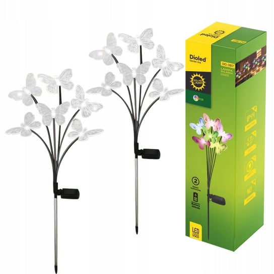 Lampa solarna wbijana ogrodowa 6xmotyl LED RGB DO OGRODU NA TARAS 2 sztuki DIOLED