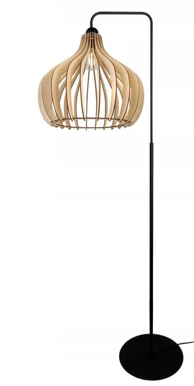 Lampa stojąca podłogowa loft na led E27 stała gięta z kloszem drewno 150cm LED-ONE