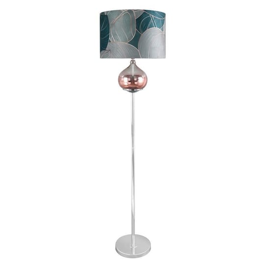 Lampa Stojąca Z Welwetowym Abażurem Salvia 43X157 Szałwiowa + Miedziana Eurofirany