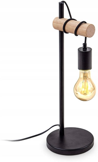 Lampa stołowa B.K.Licht czarna z drewnem sznurek retro lampka nocna Inna marka