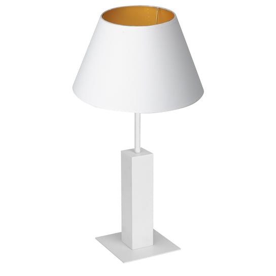 Lampa stołowa biała 56 cm metalowa podstawa biały stożkowy abażur ze złotym wnętrzem Table lamps 1xE27 15W Luminex Luminex