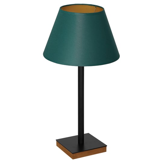 Lampa stołowa czarna stożkowy zielony abażur ze złotym wnętrzem drewniany element w podstawie Table lamps 1xE27 15W Luminex Luminex