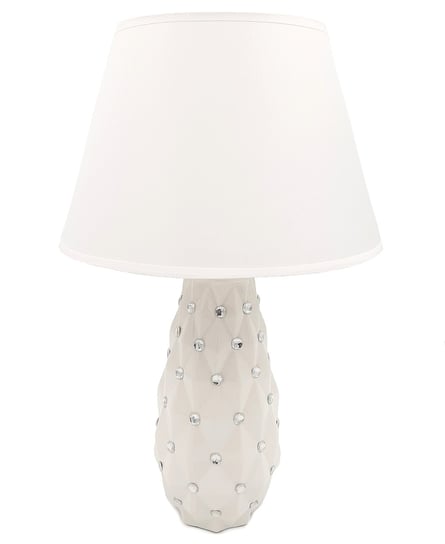 Lampa stołowa nocna z cyrkoniami biała z białym kloszem glamour 48 cm Inny producent