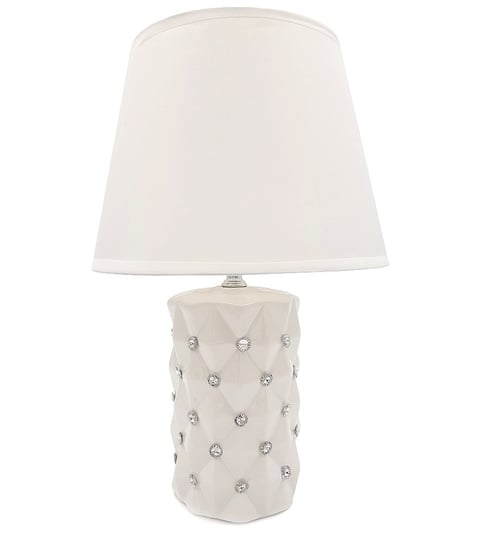 Lampa stołowa nocna z kryształkami biała z białym kloszem glamour 35 cm Inny producent