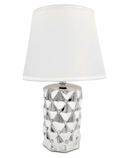 Lampa stołowa nocna z kryształkami srebrna z białym kloszem glamour 35 cm Inny producent