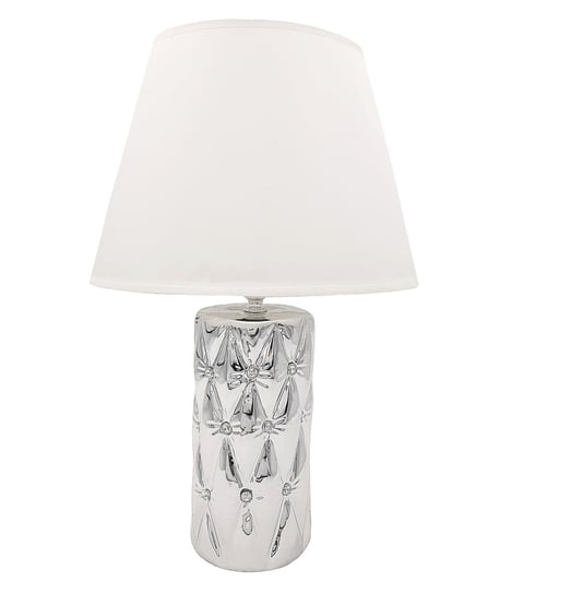 Lampa stołowa nocna z kryształkami srebrna z białym kloszem glamour 44 cm Inny producent