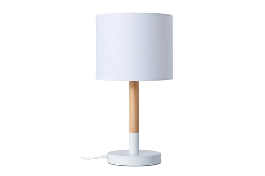 Lampa stołowa PLISO biały, Ø19/h36, drewno/tkanina Konsimo