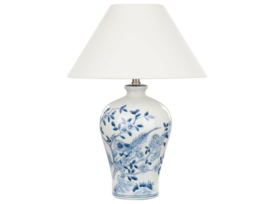 Lampa stołowa porcelanowa biało-niebieska MAGROS Beliani