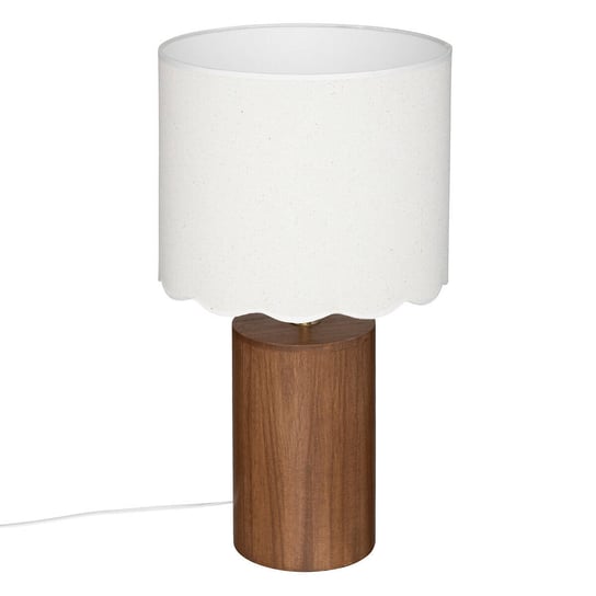 Lampa stołowa z białym abażurem VANIA, drewniana podstawa, Ø 28 cm Atmosphera