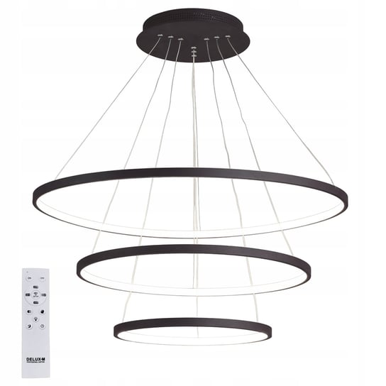 LAMPA SUFITOWA 3 RINGI czarna wisząca ŻYRANDOL LED + PILOT 88W 20/40/60cm bez marki