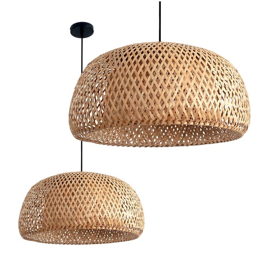 Lampa Sufitowa BAKU L duża WISZĄCA 1xE27 naturalna pleciona CZARNY Zwis KOBI DESIGN