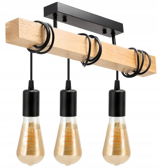 Lampa Sufitowa Wisząca LED Drewniana 3xE27 Belka Zwis Czarna Żyrandol Loft Berge