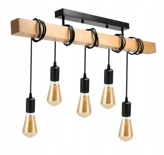 Lampa Sufitowa Wisząca LED Drewniana 5xE27 Belka Zwis Czarna Żyrandol Loft Berge