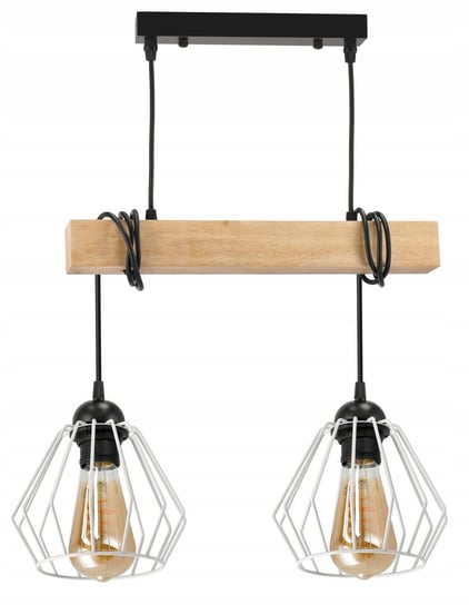 Lampa Sufitowa Wisząca LED Drewniana Belka 2x E27 Żyrandol Diament Biały Berge
