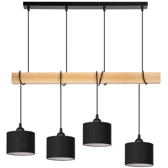 Lampa wisząca BELKA DREWNIANA buk 4x mini ABAŻUR czarny Tornado
