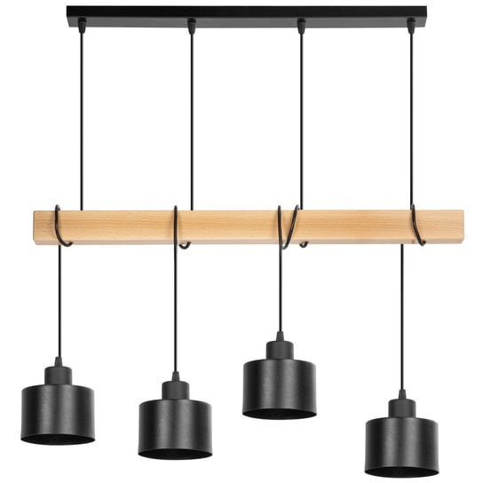 Lampa wisząca BELKA DREWNIANA buk 4x WALEC PUSZKA LOFT czarna Tornado