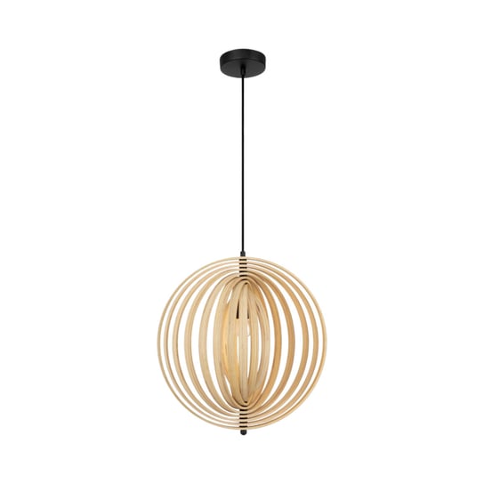 Lampa wisząca czarna klosz drewniane ringi Ø43cm Roots 1xE27 40W Maytoni Maytoni