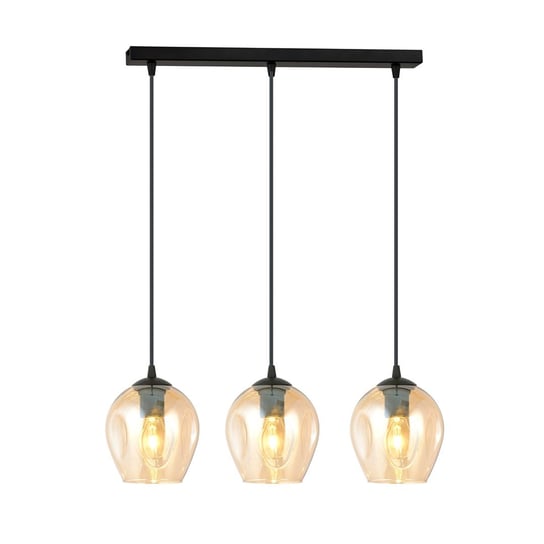 Lampa wisząca ISTAR 3 BL MIODOWY loft klosz bursztyn, czarna EMIBIG