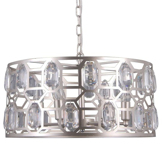 LAMPA wisząca MOMENTO PND-43400-6 Italux metalowa OPRAWA okrągła z kryształami ZWIS na łańcuchu glamour srebrny szampański ITALUX